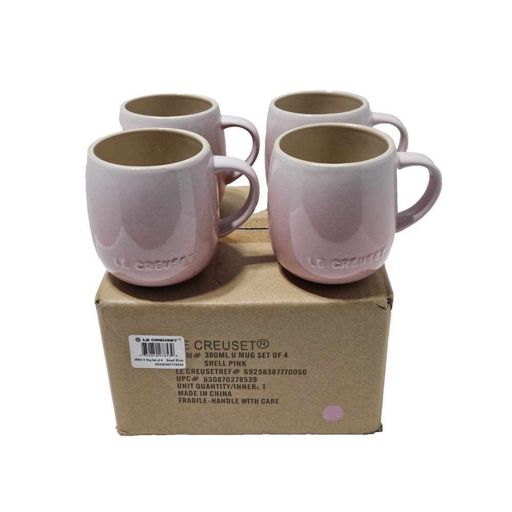 Le Creuset Stoneware Set of 4 Heritage Mugs 13 oz. 380 ml each Shell Pink